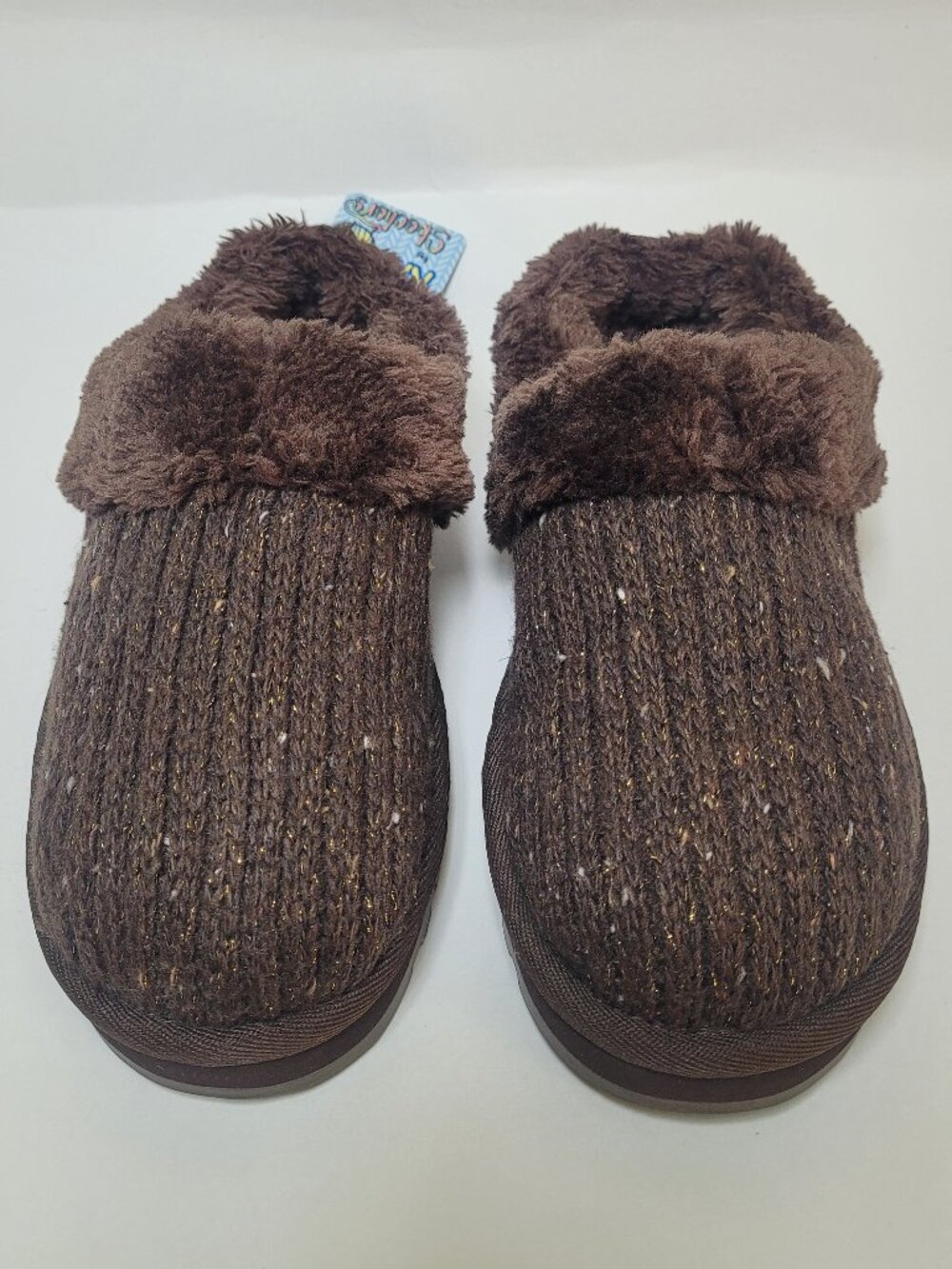 Skechers Blissful Knits Brown Knit Faux Fur Slipper Mules Womens 8 Slip Ons - Picture 2 of 8